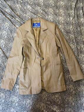Burberry Vintage Tan Leather Blue Label Single Button Blazer Jacket EU 38 US 6/8